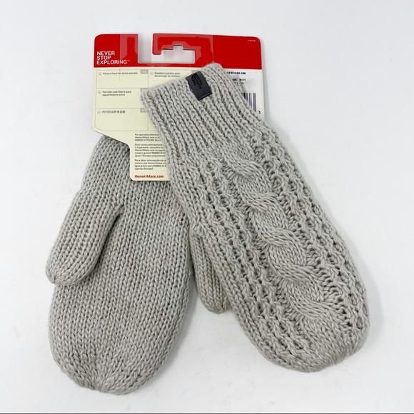 The North Face Accessories - The North Face Cable Knit Mittens in Lunar Ice Grey